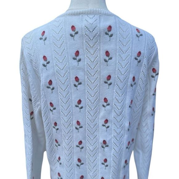 Vintage Y2K Natural Reflections White Floral Embroidered Cardigan Size Medium - Picture 6 of 7